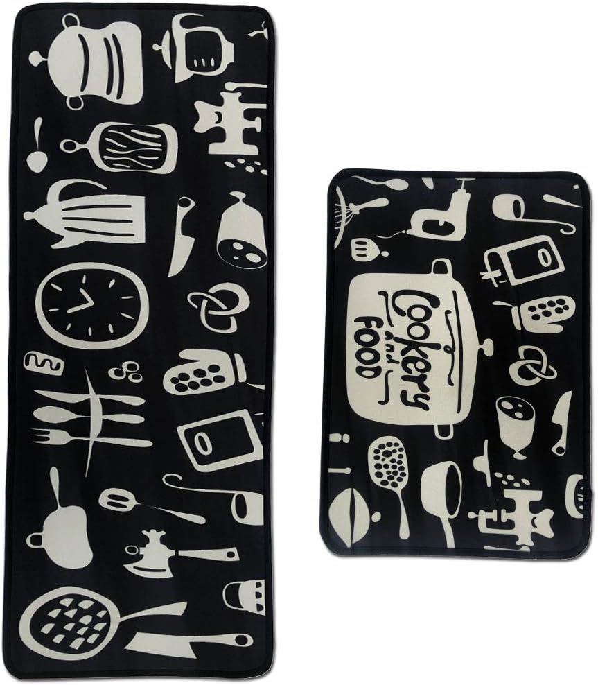 Leebei Kitchen Rugs Set 2 Piece,Kitchen Mats Non Slip Washable Polyester Anti-Fatigue Floor Mats Carpet for Bedroom/Indoor(15.7×23.6 inch+15.7×47.2 inch) (Tableware)