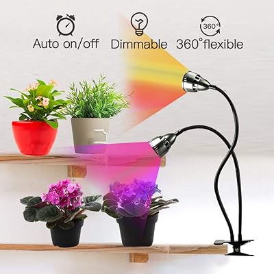 LED Grow Light for Indoor Plants,Full Spectrum Dual Head Desk Clip Plant Light for Seedling Blooming,Adjustable Gooseneck & Timer Setting 3H/9H/12H,3 Color Modes