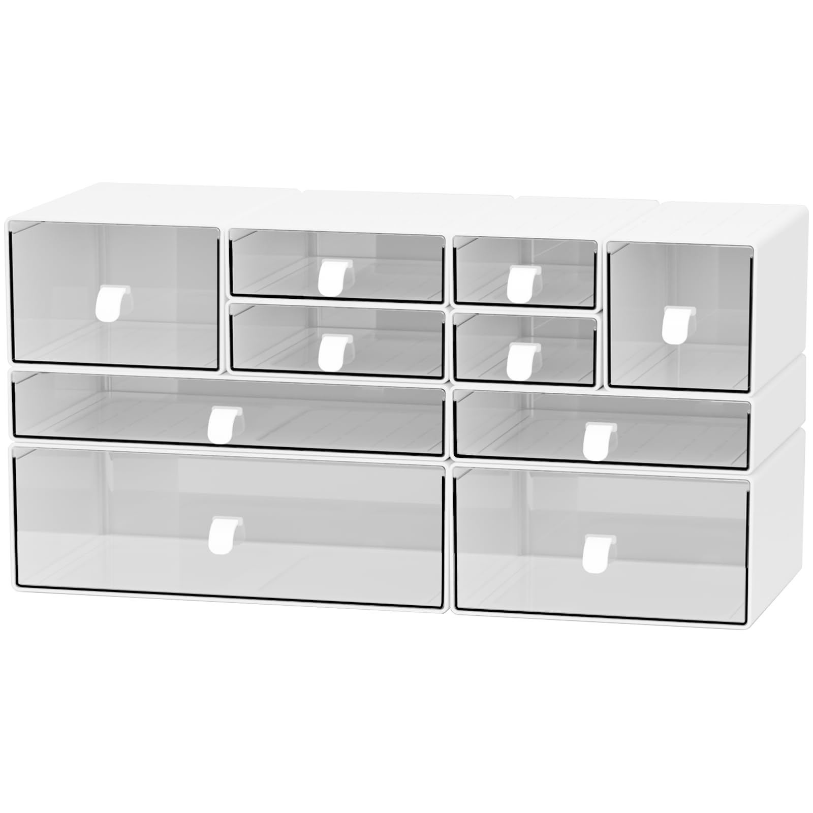 Photo 1 of ?Yashong Desk Organizer Set, White & Clear Stackable Dustproof Storage Boxes for Desktop, Office, DIY Craft & Vertical Space Saving, Perfect for Makeup, Stationery, Jewelry Organization