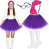 Kuscul 4Pcs Halloween Costume Set for Women Include Headband Purple Glasses Tutu Skirt Socks for Halloween Cosplay Party Supplies