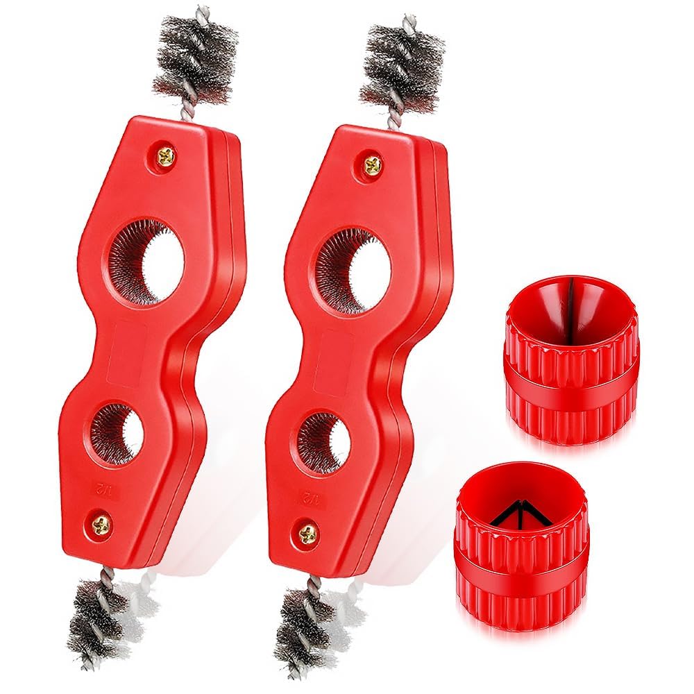 Copper Pipe Cleaner and Reamer Set , 4Pcs Pipe Reamer Deburring Tool Pipe Reamer Tool Deburring Brush for Copper PVC Pipe and soft steel Tubing