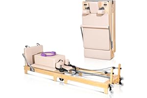 LeisureKing Pilates Reformer Machine, Studio Grade Pilates Equipment for Home Workout, Oak Wood Foldable Pilates Reformer with Reformer Accessories, Padded Jump Board,Pilates Ring Circle,Pilates Box