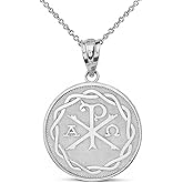 Religious Jewelry Sterling Silver Chi Rho Alpha Omega Symbol Medallion Round Pendant Necklace