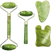 4-PCS Gua Sha Set, Skin Care Roller, Jade Roller Set, Face Stone Facial Roller Massage Tool for Face Eyes Neck Body, Smooth Wrinkles & Eye Puffiness(Green)