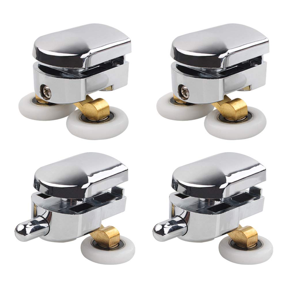 23mm Shower Door Rollers, 4 Sliding Shower Door Wheels Chrome Plated, Fit Glass Holes 14mm
