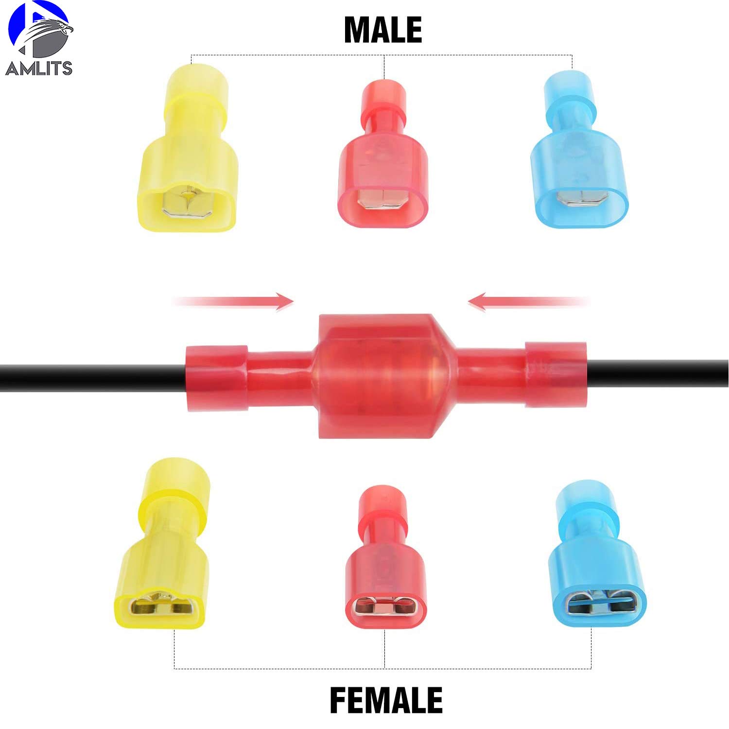Amlits 160 PCS Fully Insulated Male & Female Spade Nylon Quick Disconnect Electrical Crimp Cold-Pressed Terminals Assortment Kit: Industrial & Scientific