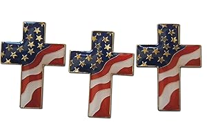 3-Piece Cross Patriotic American Flag Stars & Stripes Lapel Pin or Hat Pin & Tie Tack Set with Clutch Back by Novel Merk