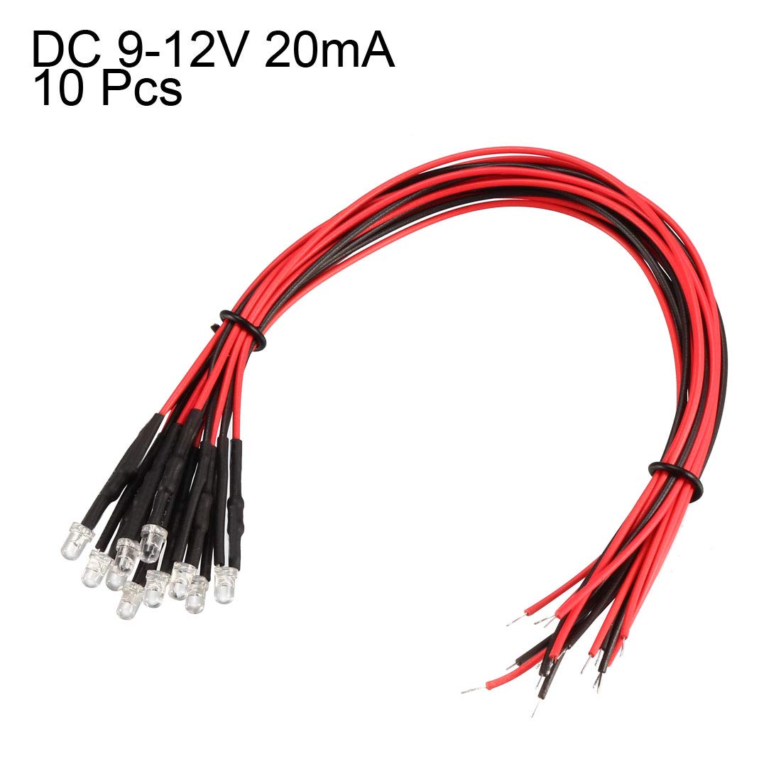 sourcing map 10Pcs 3mm Pre Wired LED, Green DC9-12V Clear Lens, Light Emitting Diodes - Image 3