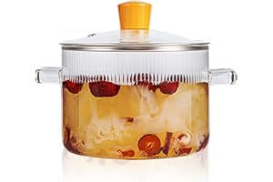 Recceng Glass Simmer Pot for Stove Top Potpourri, 1.8L(60 OZ) Clear Cooking Pots with Lids and Handles, Ribbed Glass Saucepan