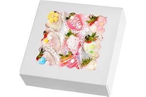 ZORRITA 8" x 8" x 2.5" Pie Boxes, 20 Pack Auto Pop-up Chocolate Covered Strawberry Boxes White Bakery Boxes with Window for Cookies, Treats, Pastry, Breakable Heart, Donuts, Muffins