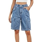 POHADON Womens 2026 Trendy High Waisted Denim Shorts Bermuda Baggy Y2K Cargo Shorts Casual Summer Jean Jorts