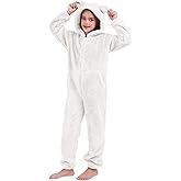 COZYPOIN Girls Fleece Zip Up Jumpsuits Kids Hooded Rompers Fuzzy Onesie Warm Cute Costume Winter Clothes