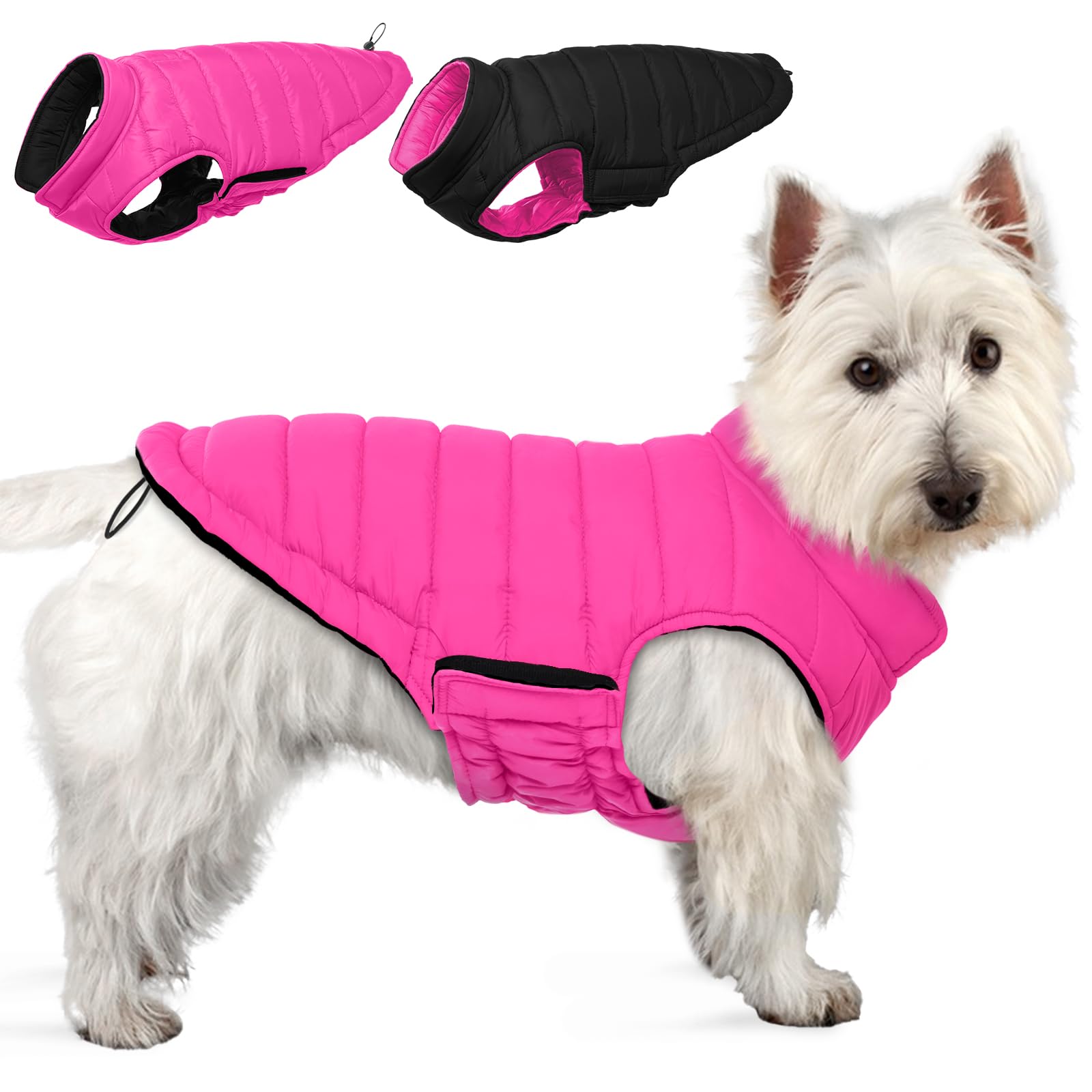 Lelepet Reversible Dog Winter Coat, Warm Waterproof Jacket for Medium Dogs, Puppy Winter Puffer Jacket, Windproof Dog Vest, Easy on/Off, Rose Red M