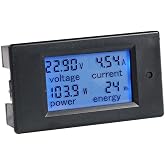 HiLetgo DC 6.5-100V 0-20A LCD Display Digital Ammeter Voltmeter Multimeter Current Voltage Power Energy Battery Monitor Amperage Meter Gauge with Built-in Shunt