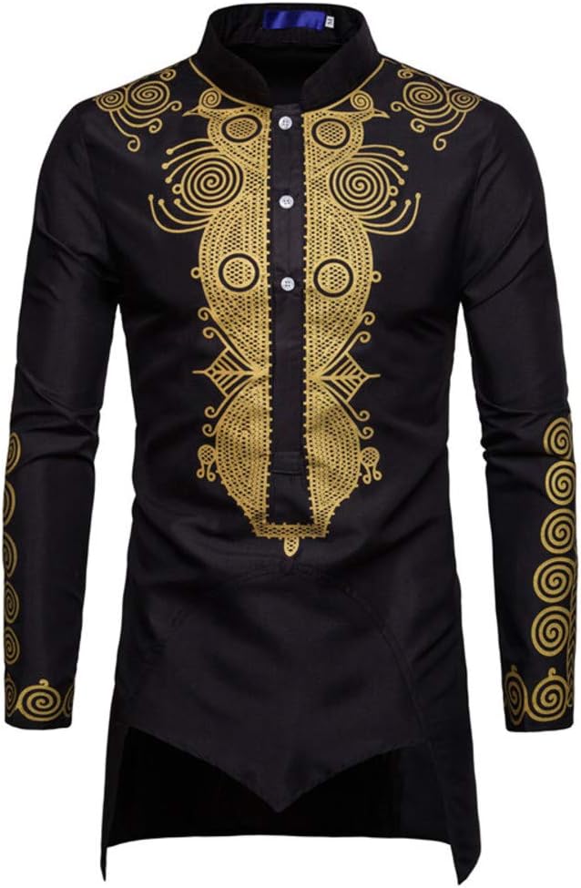 lymoo Mens Fashion Long Sleeve Tshirts - Dashiki Button Down African Tops