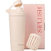 SIPLUSH Insulated Protein Shaker Bottle 24oz, Dishwasher Safe, Creamy Pink | BPA free, Quiet mixing, No blender ball, Insulat