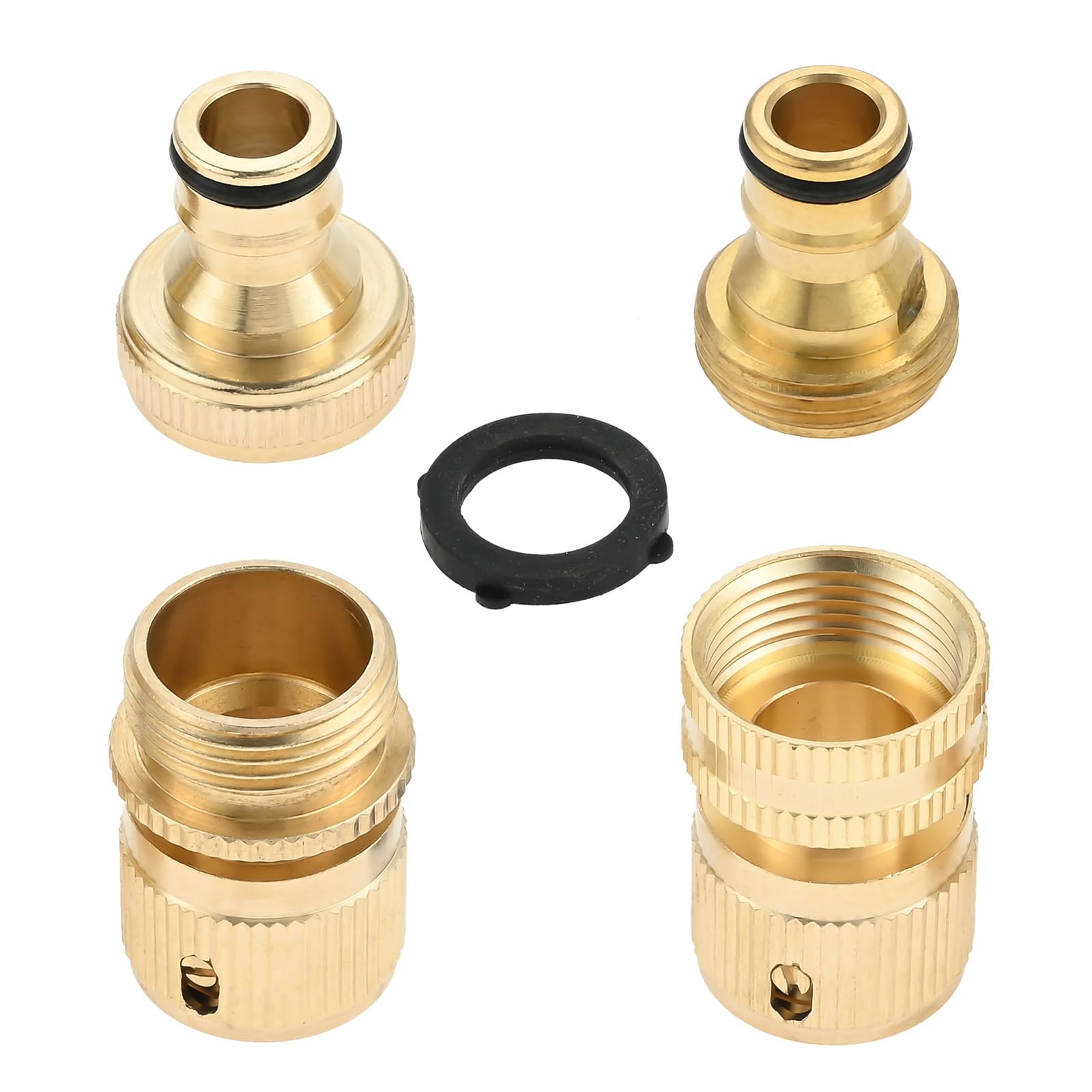 DRELD 3/4” Garden Hose Quick Adapter Kit, 2-Pair Brass Hose Connectors 3/4" Male and Female Quick Connect Couplings Gasket for Garden Patio Lawn Water Tap Gun Hose Faucet — image 1