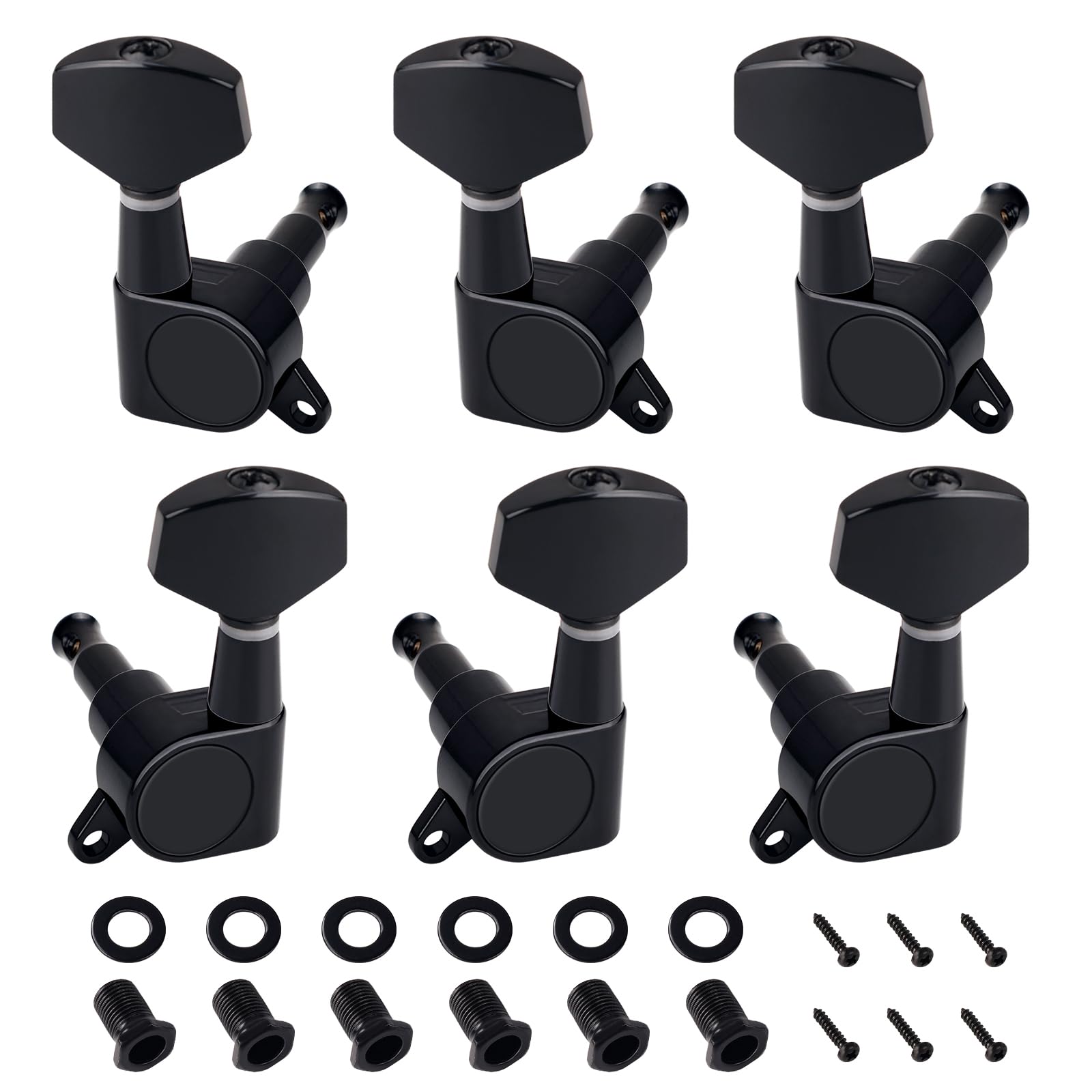 Banworks 3L3R Guitar Tuning Pegs Keys 15:1 Ratio Guitar String Tuning Keys Machines with 45 Degree Fixing Tag for Les Paul LP SG Electric or Acoustic Guitar Pack of 6 JT/JXQ-04 Black