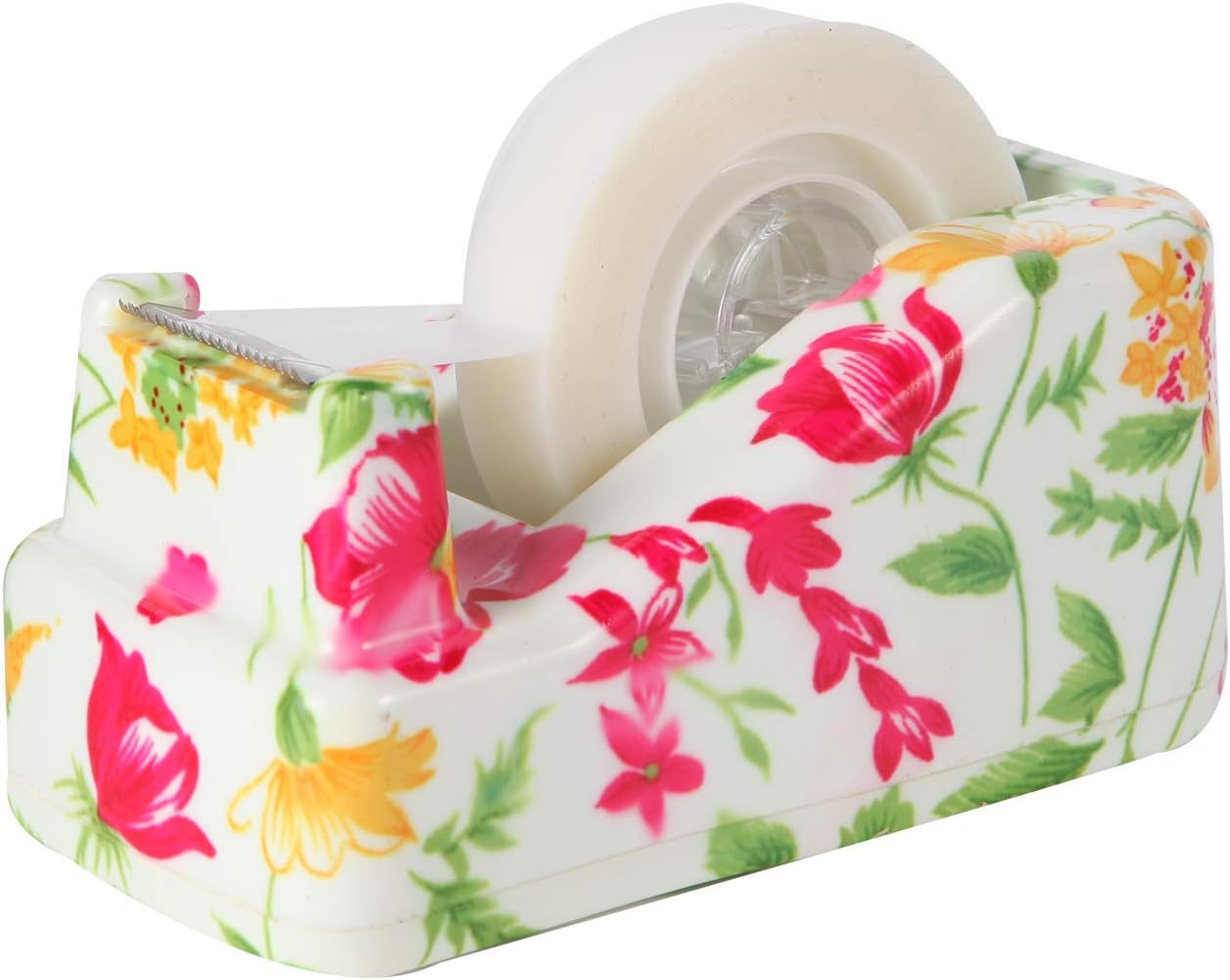 VIBRANZ-LAB Cute Tape Dispenser Desk Home Office Desk Supplies Fun Desk Accessories Floral Office Tape Dispensers Cute Office Supplies for Women Desk Weighted Non-Skid Non-Slip Base : Office Products