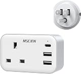 Mscien UK to USA Travel Adapter 4-in-1 with USB C 3 USB Ports Type B view 1
