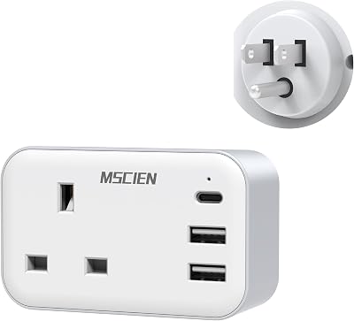 Mscien UK to USA Travel Adapter 4-in-1 with USB C 3 USB Ports Type B