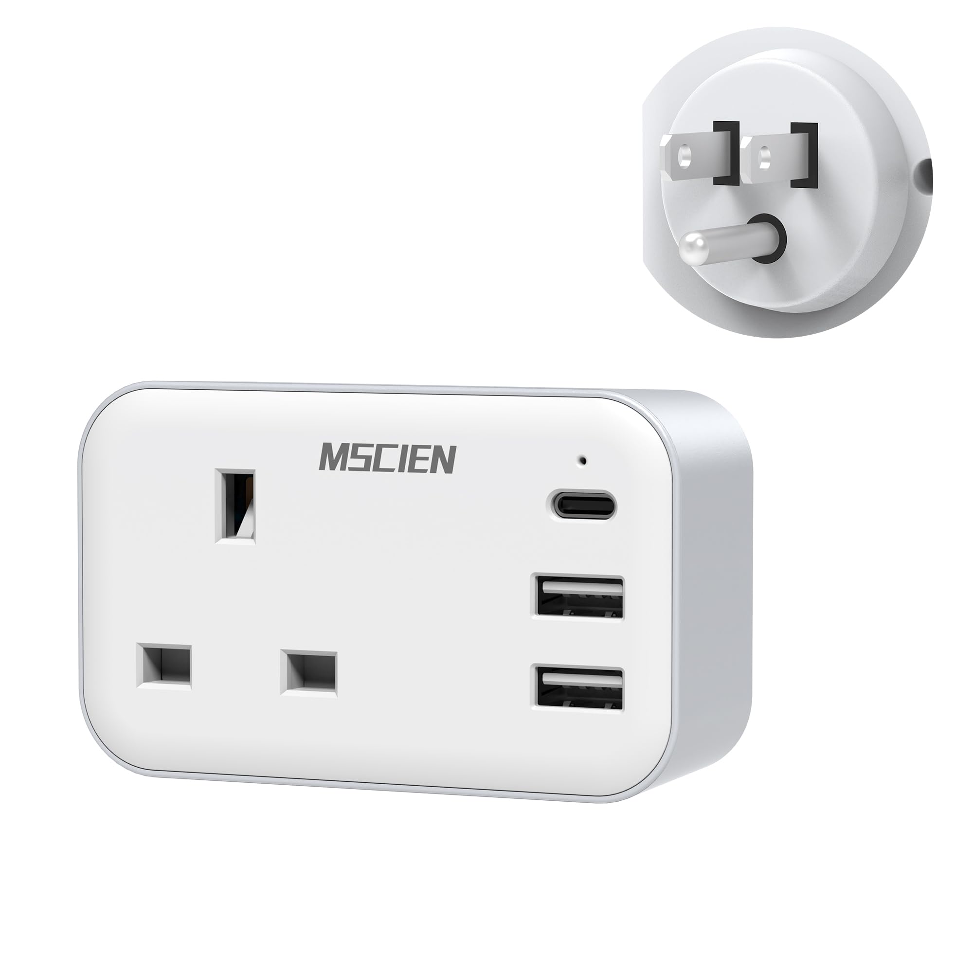 UK to US Plug Adaptor, Mscien USA Travel Adapter With 3 USB Ports (1 USB C), American Plug Adapter UK to US Thailand Mexico Canada And More, 4 In 1 Grounded Charger, Type B