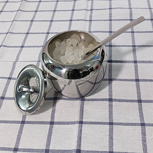 Emousport 18/8 Stainless Steel Apple Sugar Bowl Seasoning Jar Condiment Pot Spice Container Canister Cruet with Lid and Spoon - Thumbnail 3
