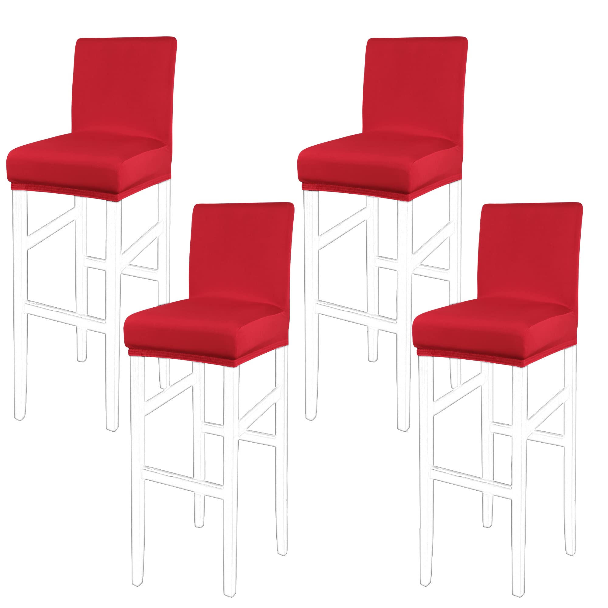 PiccoCasa Set of 4 Bar Stool Covers with Elastic Bottom, Stretch & Removable Dining Chair Covers for Pub Counter - Spandex Height Side Chair Covers Protector Slipcovers Red