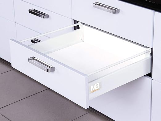 JUNKER SLIM Schubkastensystem Weiß - Küchenschublade 199mm, Soft-Close, 40kg Belastbar