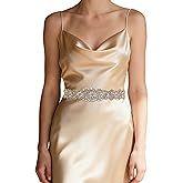 azaleas Women's Crystal Thin Wedding Belt Sashes Bridal Sash Belt for Wedding (S161B-G-IV)(Ivory)