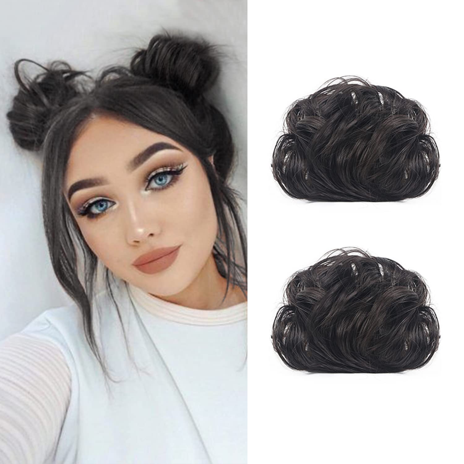 Claw Hair Buns Mini Chignon Hair Piece Updo Bun Extensions Fake Donut Hair Bun Ponytail Extension for Women Girls, 2 Packs