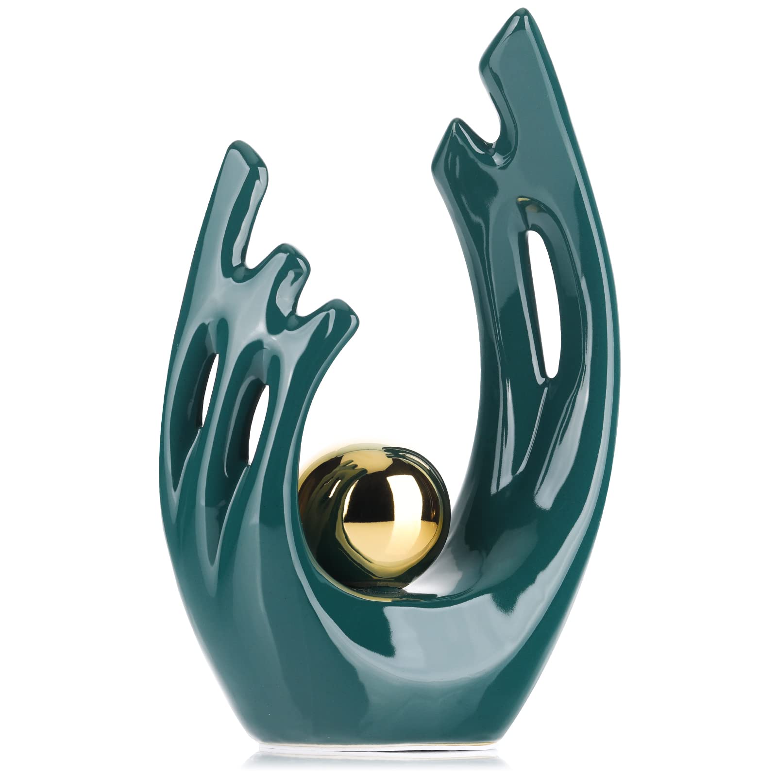XMGZQ Teal Ceramic Abstract Statues and Sculptures,Green and Gold Art Ceramic Statues,Modern Home Decor for Living Room,Dining Table, Coffee Table,Shelf, Entrance,Home Desktop Sculpture Teal Decor…