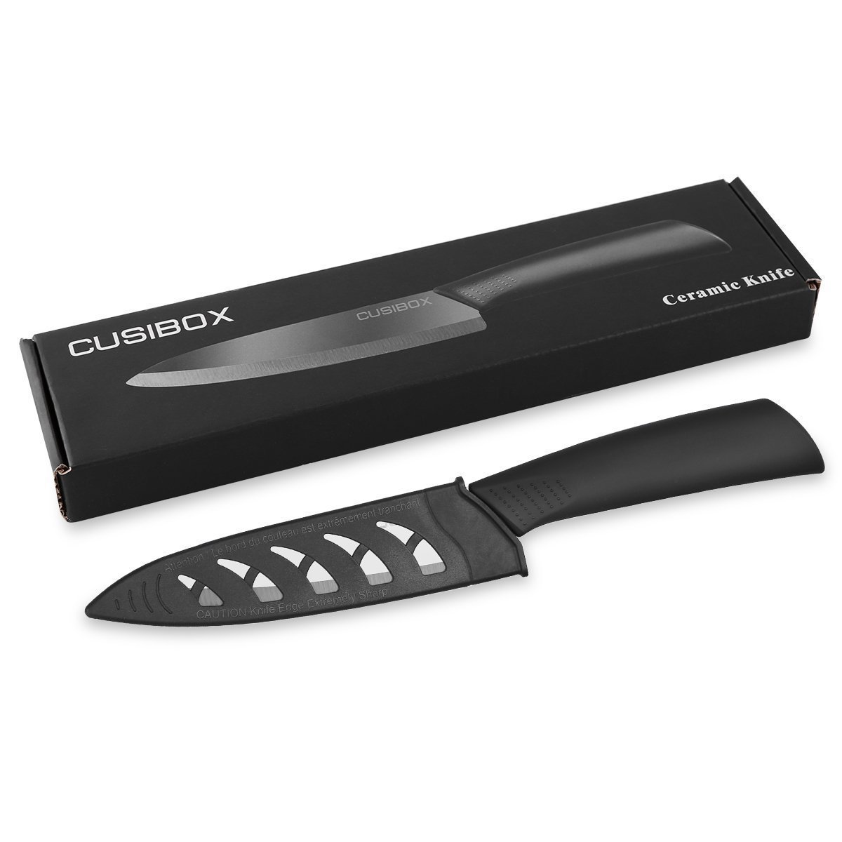 Ceramic Kitchen Knife, CUSIBOX 6 Inch Ceramic Kitchen Chef Knife with Non-Slip Handle and Protective Sheath, Black