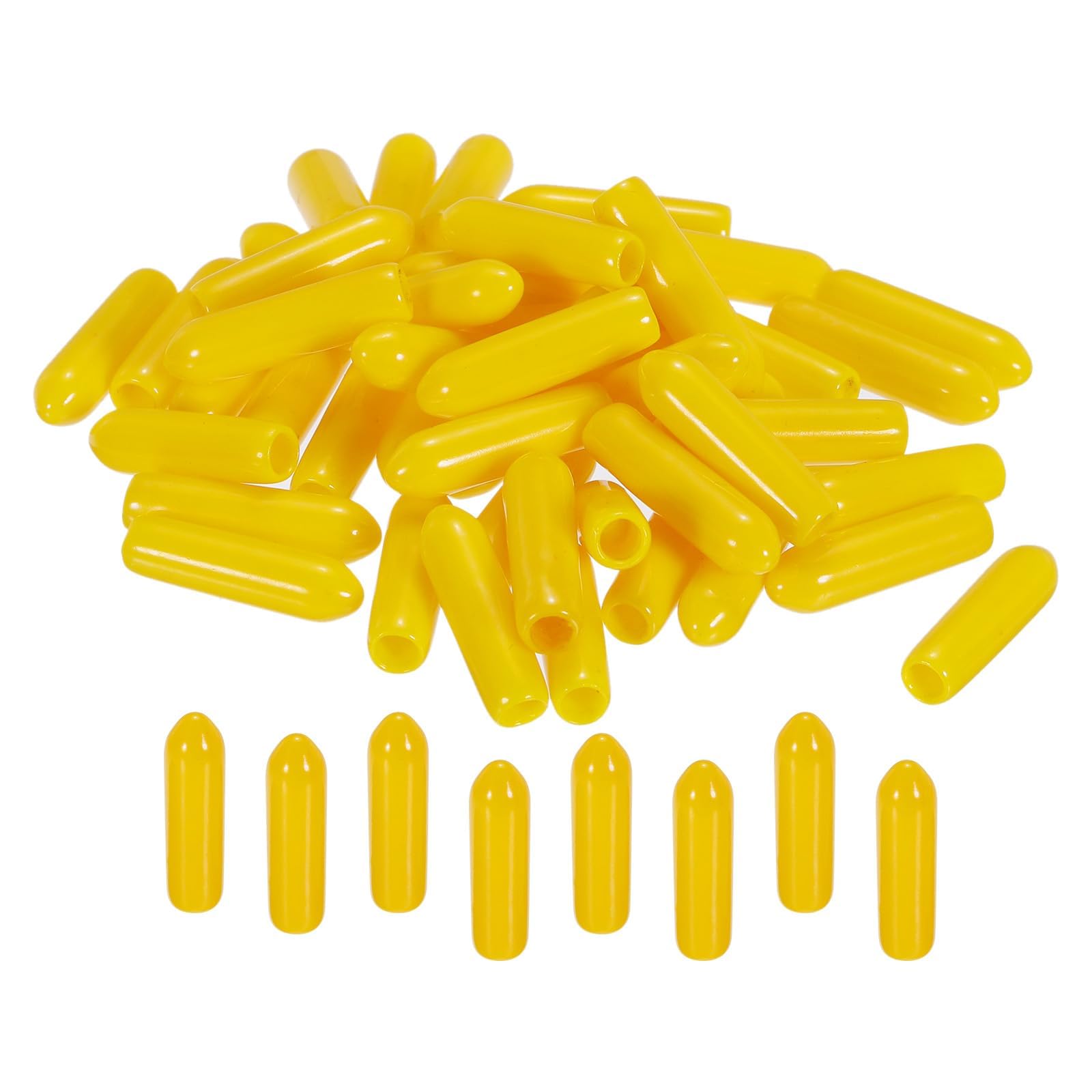 TA-VIGOR 200Pcs Rubber End Caps, 3mm ID Round Flexible Screw End Caps Thread Protectors, Yellow Vinyl Bolt Covers Rubber Covers for Screws, Tubes, Cables, Wires, etc