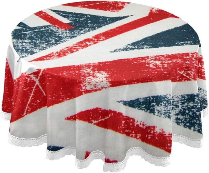 AUUXVA KUWT Vintage UK Flag Union Jack Round Tablecloth 60