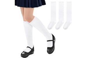 qikqik 3 Pairs Knee High Socks for Girls School Uniform Socks Cotton Long Socks for Girls Dress Socks Seamless Socks for Kids