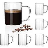 HORLIMER 15 oz Glass Coffee Mugs Set of 6, Clear Coffee Cup with Handle for Tea Cappuccino Latte Milk Juice Hot and Cold Beverages