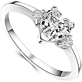 DIYA 1CT Moissanite Heart Cut Ring for Women 14K White Gold Plated Moissanite Heart Engagement Wedding Ring D Color VVS1 Promise Rings Anniversary Valentine's Day Jewelry Gifts for Her Wife Girlfriend