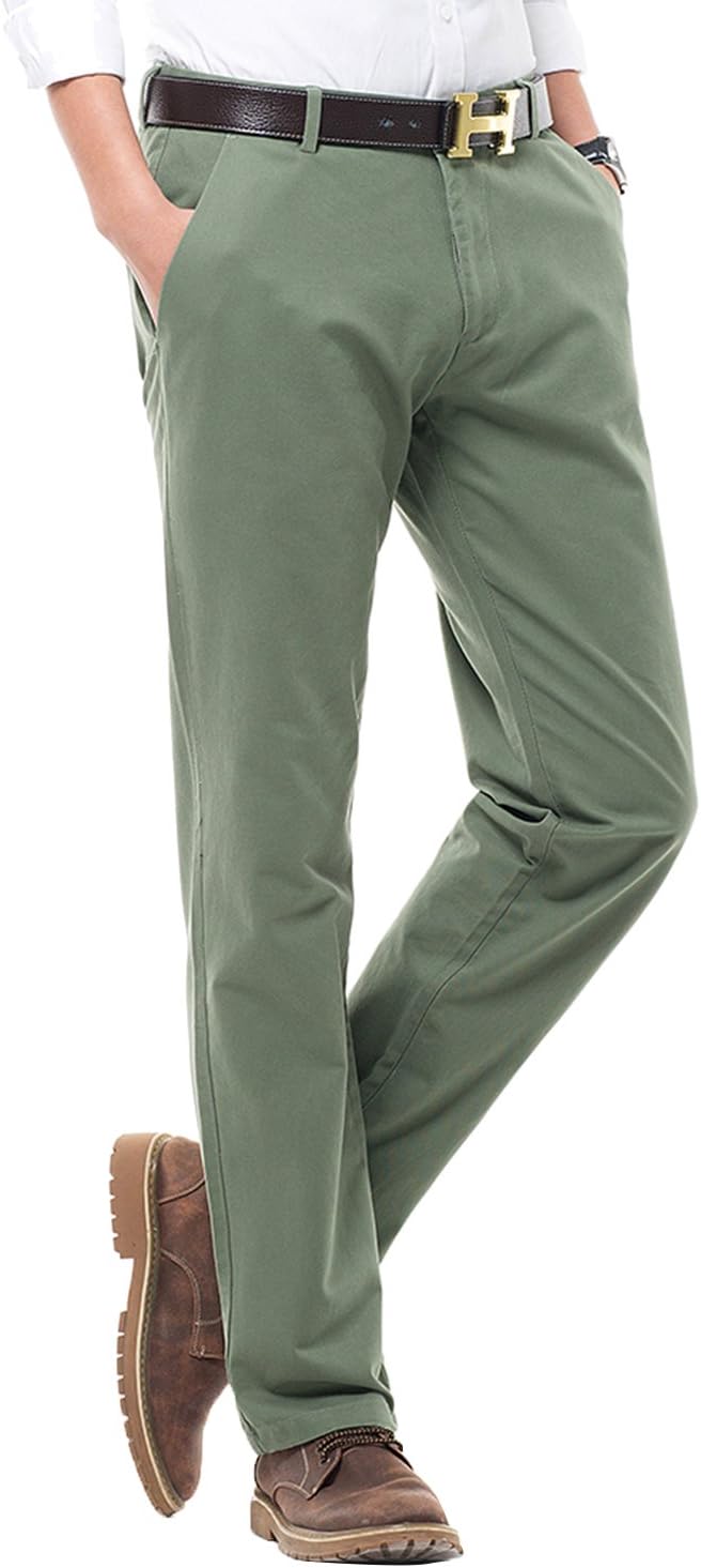 INFLATION Men's Casual Chinos Trousers 100% Cotton Tapered Flat Front Smart Dress Pants, 16 Colors