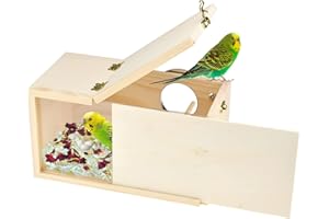 GENERIC ShuRung Parakeet Nesting Box Cockatiel Nesting Box Bird Nest Bird Breeding Box House Wooden Acrylic Transparent Bird Box with Detachable Wooden Board for Lovebirds Cockatiel Budgie Conure Parrot