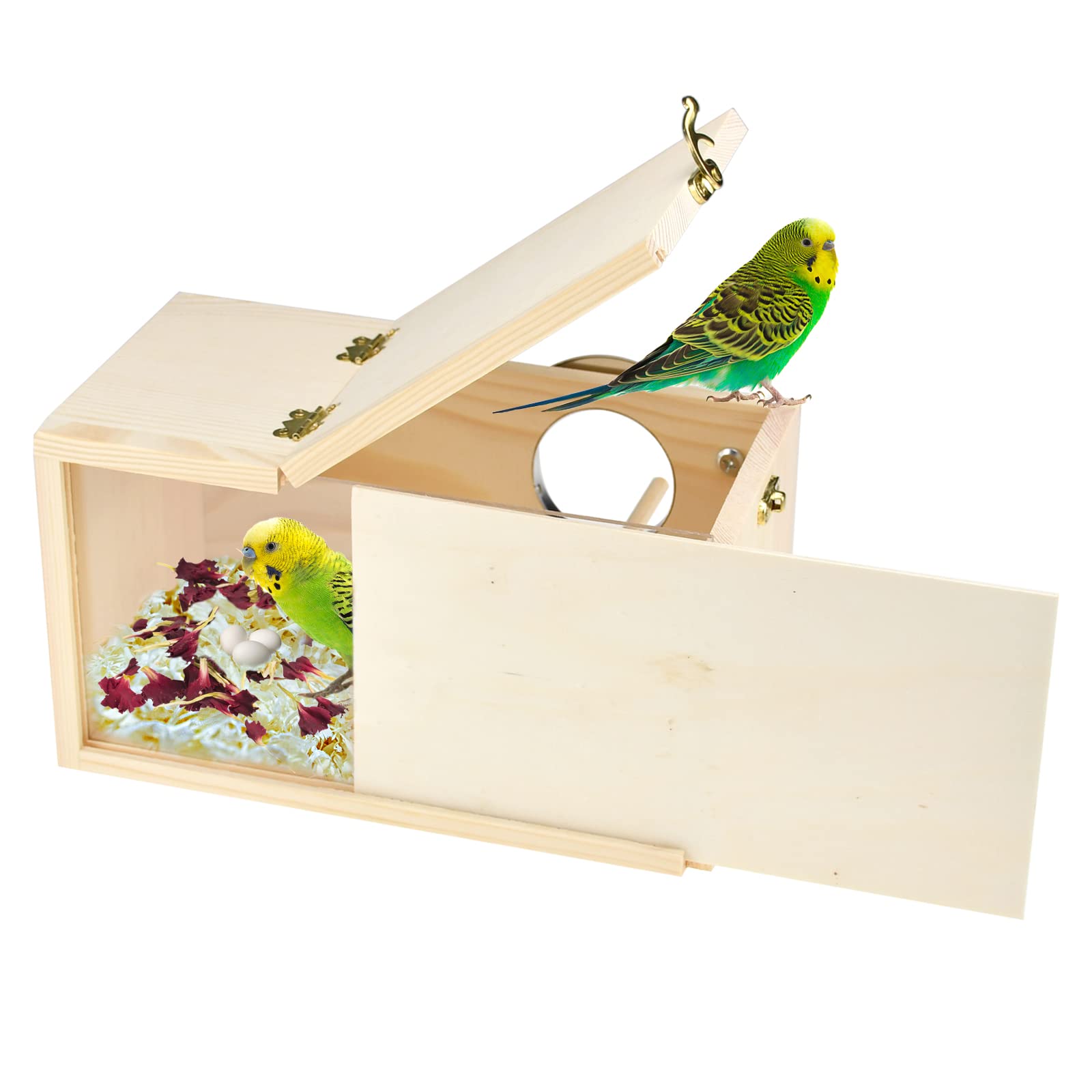 Photo 1 of ShuRung Parakeet Nesting Box Cockatiel Nesting Box Bird Nest Bird Breeding Box House Wooden Acrylic Transparent Bird Box with Detachable Wooden Board for Lovebirds Cockatiel Budgie Conure Parrot