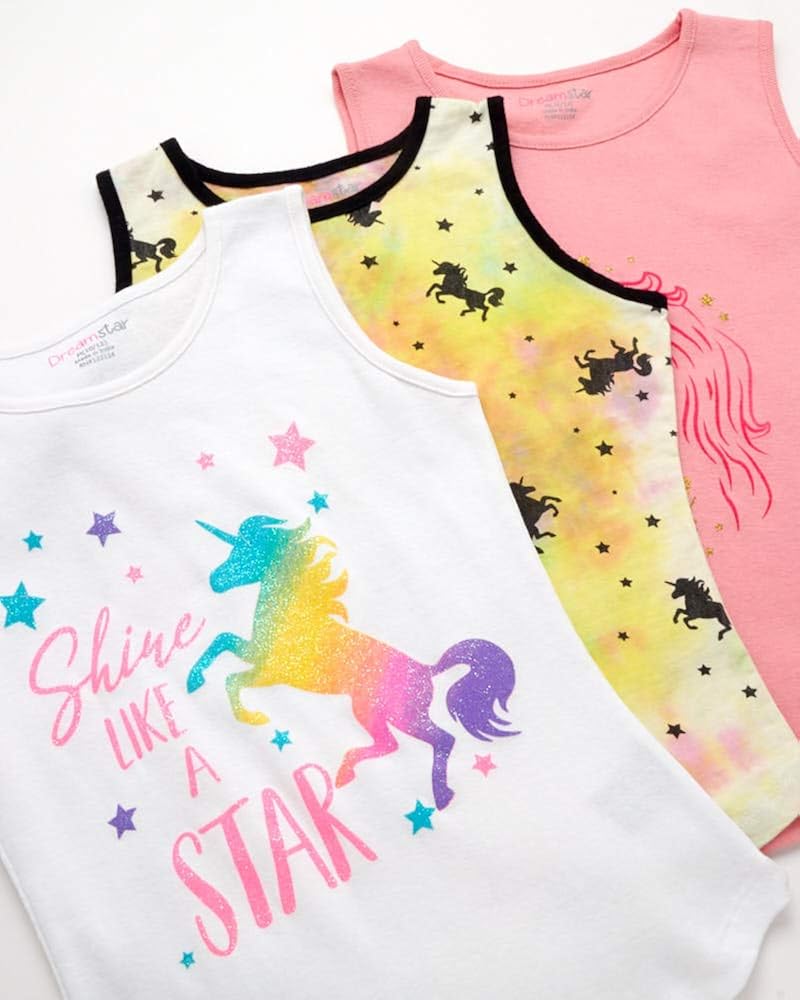 Dreamstar Girls’ Tank Top – 3 Pack Graphic Sleeveless Shirt (Big Girl): Clothing
