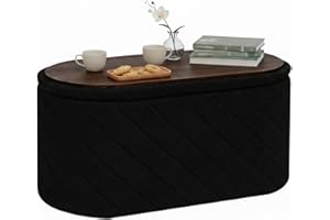 B FSOBEIIALEO Ottoman with Stroage, Boucle Round Storage Ottoman with Tray,Foot Rest Stool for Dorm Room, Living Room Black, 