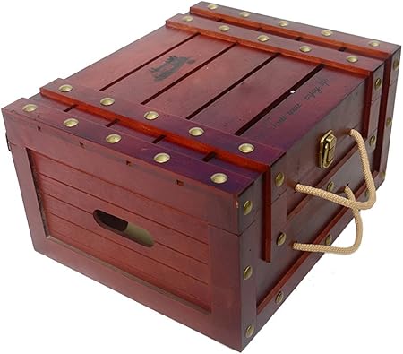 Lshky Rojo Oscuro Caja De Vino Retro Madera Seis Botellas con Cerradura De Metal Y Diseño