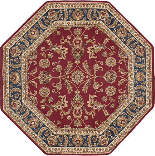 Sariya Transitional Oriental Red Octagon Area Rug, 5' Octagon