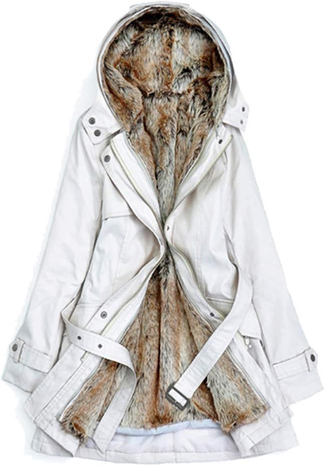 Timyy Womens Hooded Zipper Coat Thick Warm Fleece Jacket Trench Parka Casual Winter Outerwear with Fur Lining Ladies Warm Winter Parkas Coats Faux Fur Lined Overcoats