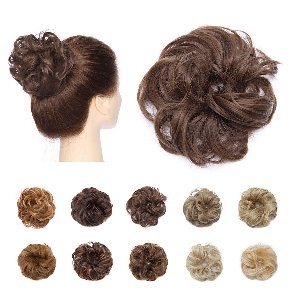 Silk-co Synthetic Hair Bun Extensions Messy Curly Hair Scrunchies Hairpieces Updo Donut Hairpieces for Women -Brown