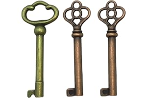 1PCS KY-2AB and 2PCS KY-3AB Hollow Barrel Skeleton Key,Antique Brass Skeleton Keys for Vintage Furniture and Locks