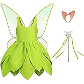 Kosgraiy Tinkerbell Costume for Girls,Toddler Girls Fairy Dress with Pixie Elf Ears and Wings,Princess Dress Halloween Fairy