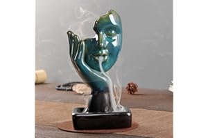 YYW Ceramic Incense Holder,Meditative Backflow Waterfall Incense Burner,Face Thinking Incense Waterfall with 20 Backflow Incense Cones + 30 Incense Stick for Women Men Room Decor